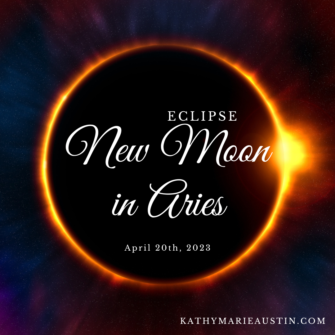 Eclipse silhouette shining through. New Moon in Aries April 20th. Kathymarieaustin.com