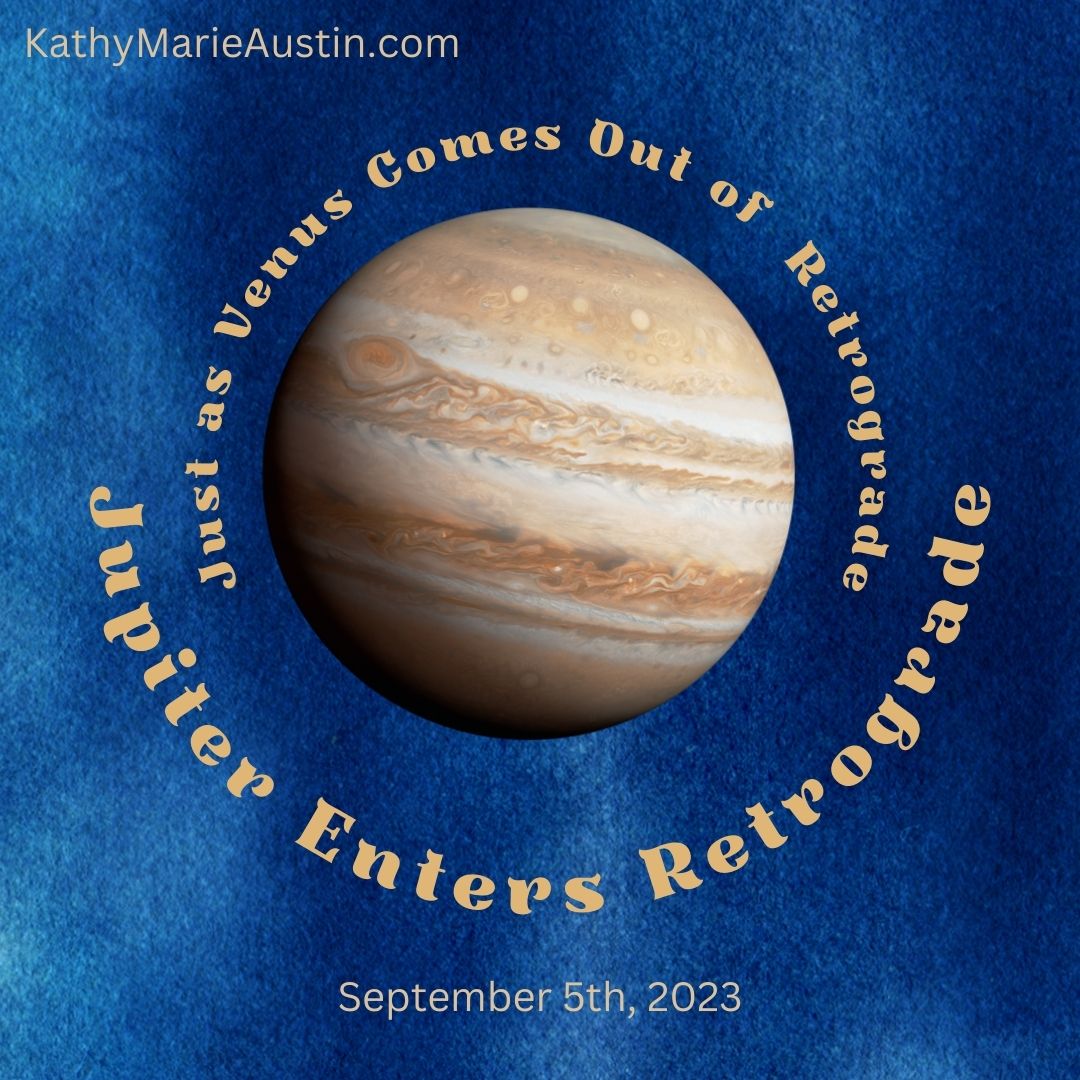 Jupiter Enters Retrograde TEXT WRAPPING AROUNF PICTURE OF THE PLANET JUPITER